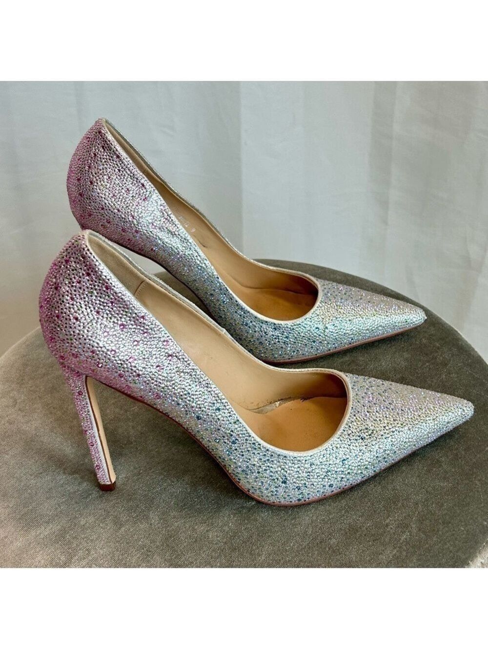 Azalea Wang rhinestone diamanté embellished high heels pumps Javier pink blue 9